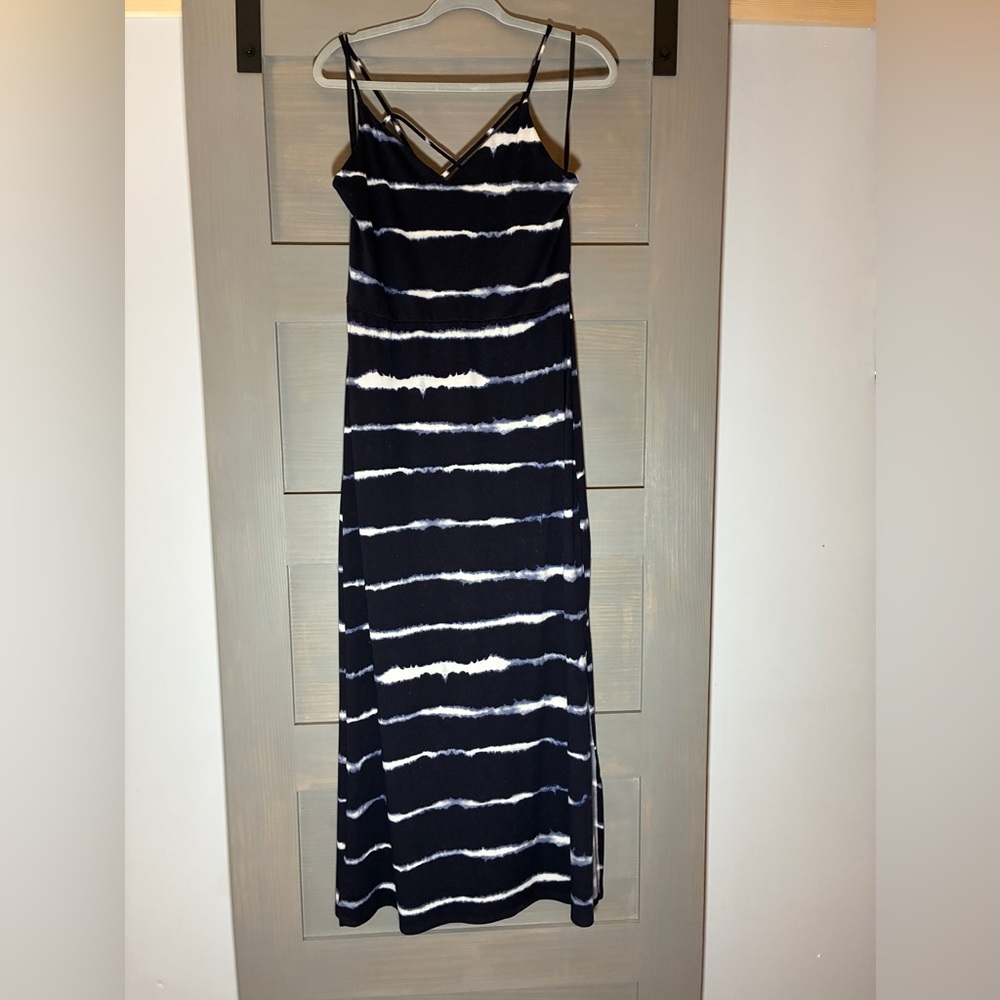 Comfortable Navy and White Striped Maxi Dress